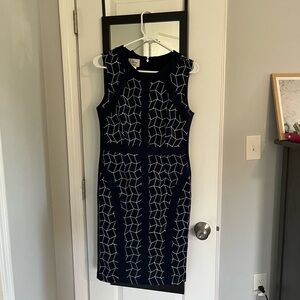 Navy blue patterned pencil dress